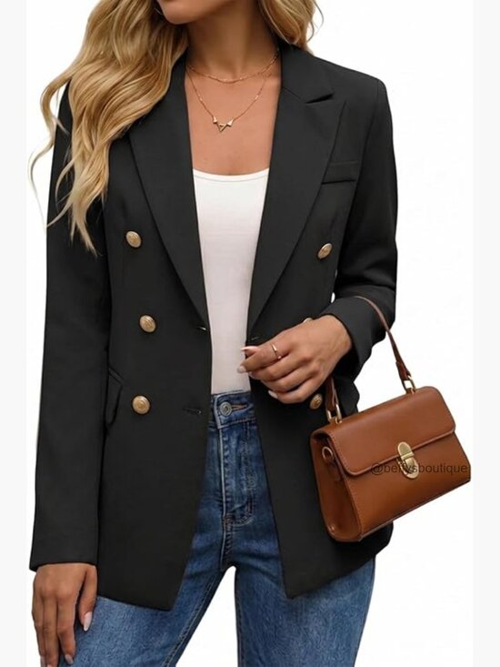 Jackets & Blazers - Double Breasted Blazer Open Front Full Lined Loose Work Office Jacket